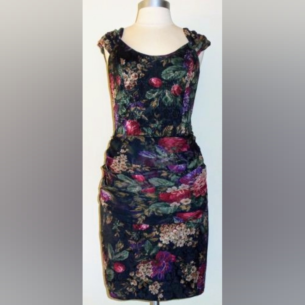 Monsoon Twilight Vintage Green Floral Print Dress Size S